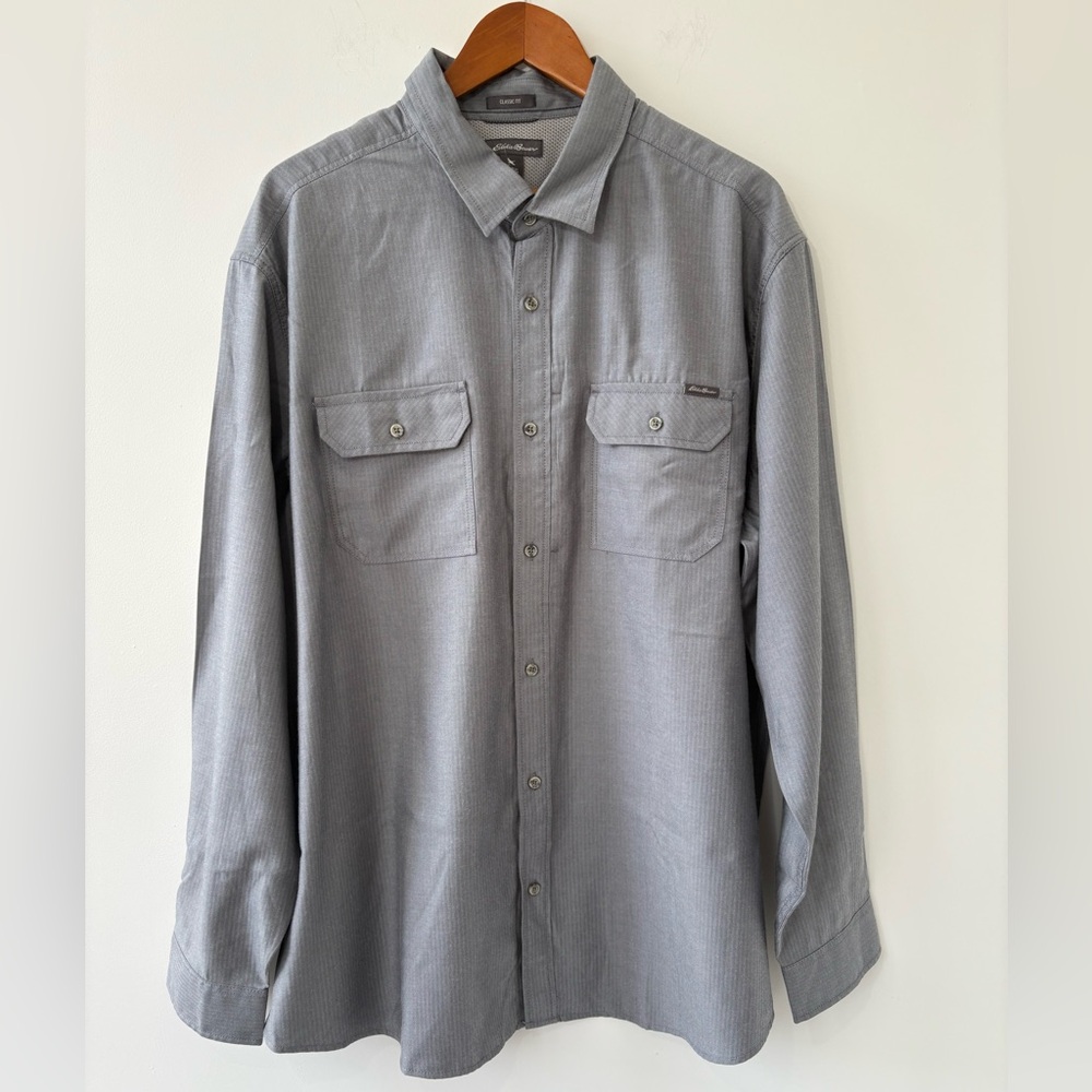 Eddie Bauer Men Tall Gray Flannel Button Front LS Shirt Size 2XL